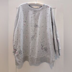 Woman Within Grey Sweatshirt with Floral Design, sz 30/32